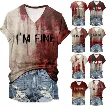 Мужская и женская повседневная свободная футболка с принтом, пуловер с v-образным вырезом и короткими рукавами