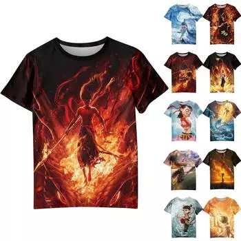 Мужская и женская повседневная свободная футболка с принтом, круглый вырез, пуловер, топ с короткими рукавами L чёрный