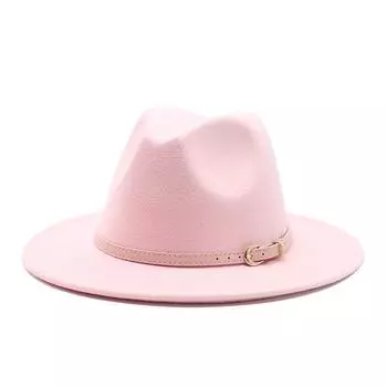 Мужская и женская розовая шерстяная шляпа-цилиндр, джентльменская шляпа в стиле джаз с плоскими полями и большой шляпой-карнизом M56-58cm