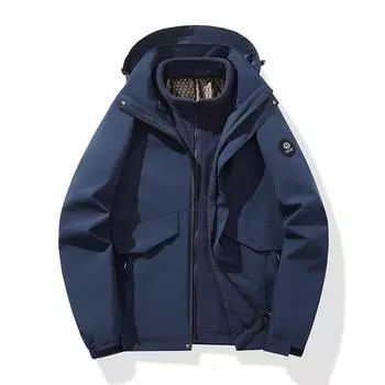 Мужская и женская съемная двухсекционная альпинистская куртка 3-в-1 из твердого графенового материала для Европы и США L темно-синий