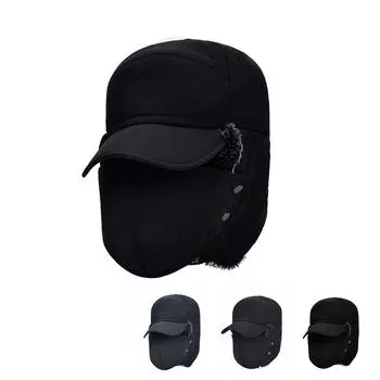 Мужская и женская шапка из искусственного меха с наушниками, зимняя лыжная шапка Trapper чёрный