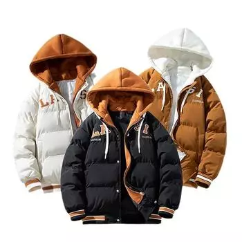 Мужская и женская толстая короткая зимняя одежда с капюшоном на хлопковой подкладке, модное повседневное пальто, пара поддельных двух хлопковых подкладок, одежда M белый