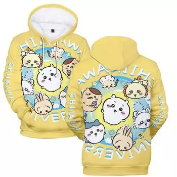 Мужская и женская толстовка с капюшоном Chiikawa Cartoon Printed Spring Autumn Pullover Hoodies Casual Men Tracksuit Streetwear XS
