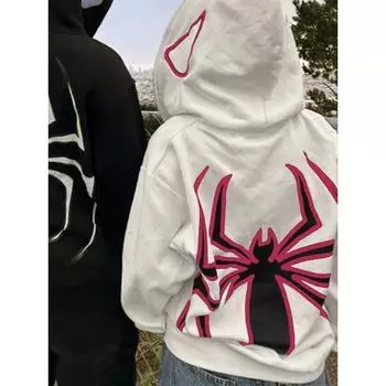 Мужская и женская толстовка с капюшоном с принтом паука, на молнии, повседневная куртка с капюшоном с длинным рукавом, женская L