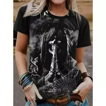 Мужская и женская толстовка с круглым вырезом и коротким рукавом в стиле хип-хоп с принтом «розовый череп» свободного покроя Y2K Harajuku Сексуальная одежда S