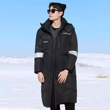 Мужская и женская уличная большая и длинная с капюшоном корейская версия свободная студенческая пара белый утиный пух S белый