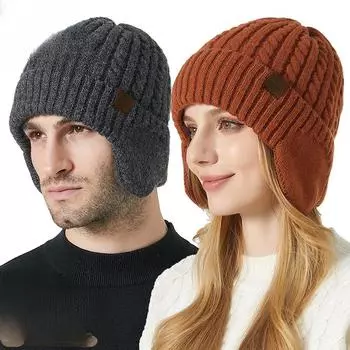 Мужская и женская универсальная зимняя теплая вязаная шапка-ушанка, модная в корейском стиле, унисекс, шерстяная защитная шапка-бини