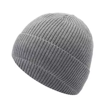 Мужская и женская утолщенная вязаная шапка для защиты ушей, однотонная теплая шерстяная шапка, зимняя уличная мягкая шапка с дыней чёрный