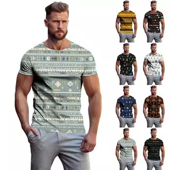 Мужская и женская весенне-летняя повседневная футболка с короткими рукавами и 3D этническим принтом, пуловер с круглым вырезом L