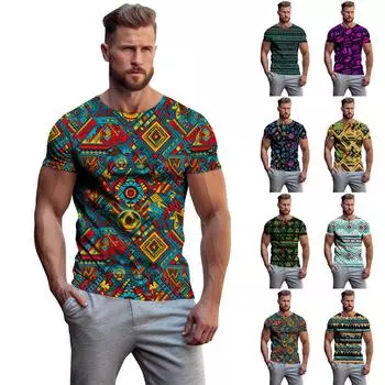Мужская и женская весенне-летняя повседневная футболка с короткими рукавами и 3D этническим принтом, пуловер с круглым вырезом XL