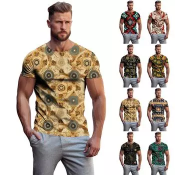 Мужская и женская весенне-летняя повседневная футболка с короткими рукавами и 3D этническим принтом, пуловер с круглым вырезом XXXXL
