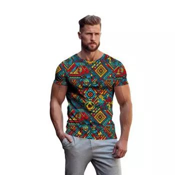 Мужская и женская весенне-летняя повседневная футболка с короткими рукавами и 3D этническим принтом, пуловер с круглым вырезом XL