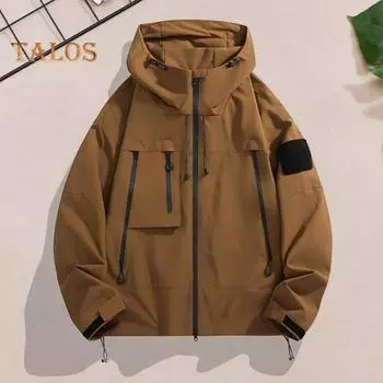 Мужская и женская ветровка, водонепроницаемая, с воротником-стойкой, с капюшоном, куртка для активного отдыха с карманами на молнии для пеших прогулок, скалолазания и спорта M слоновая кость