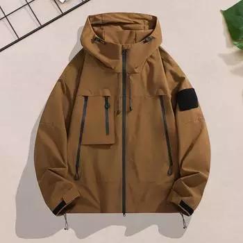 Мужская и женская ветровка, водонепроницаемая, с воротником-стойкой, с капюшоном, куртка для активного отдыха с карманами на молнии для пешего туризма и скалолазания XXXL слоновая кость