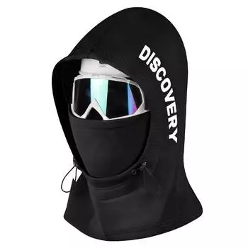 Мужская и женская ветрозащитная светоотражающая мотоциклетная лыжная маска, многофункциональная спортивная флисовая шапка с капюшоном и утеплителем для шеи чёрный