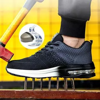 Мужская и женская защитная обувь со стальной головкой, противоударная и противоударная рабочая обувь для мужчин, тканые дышащие мужские кроссовки с дезодорантом 35