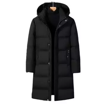 Мужская и женская зимняя куртка длиной до колена с капюшоном для экстремально низких температур, утолщенная удлиненная куртка-пуховик M чёрный