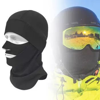 Мужская и женская зимняя лыжная маска на все лицо дышащая ветрозащитная многоцелевая теплая шапочка для езды на велосипеде чёрный