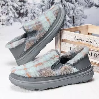 Мужская и женская зимняя обувь с мехом, мужские мокасины, тапочки, короткие, плюшевые, для дома, теплая, повседневная обувь, пушистая обувь 38 серый