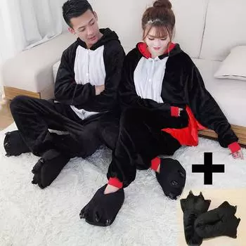 Мужская и женская зимняя одежда для сна, пижамы, ночная рубашка, комбинезон кигуруми с длинными рукавами и летучей мышью, домашняя одежда с капюшоном, пижамы, халаты s