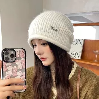 Мужская и женская зимняя шапка-бини, модная объемная вязаная шапка-бини, мягкая и удобная, большого размера, шерстяная, для катания на лыжах One size белый