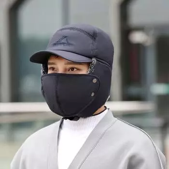 Мужская и женская зимняя шапка-маска для лица, снежная шапка, ветрозащитная бейсболка, толстая теплая повседневная кепка-ушанка для занятий спортом на открытом воздухе, велоспорта, катания на лыжах чёрный