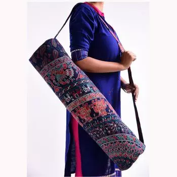 Мужская или женская сумка для коврика для йоги, хлопковая спортивная сумка ручной работы для спортзала, сумка для коврика для пилатеса, сумка-переноска, регулируемая сумка L-26 Inch, Dia-6 Inch разноцветный