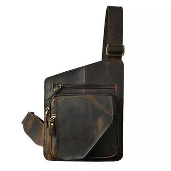Мужская качественная кожаная модная повседневная сумка-мессенджер на нагрудном ремне, маленькая сумка-рюкзак через плечо темно-коричневого