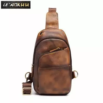 Мужская качественная кожаная повседневная модная треугольная нагрудная сумка, дизайнерская дорожная сумка на слинге, 8 дюймов, мужская сумка через плечо для планшета на одно плечо коричневый