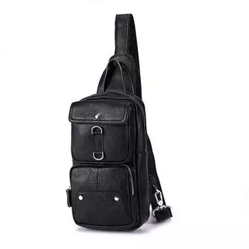Мужская качественная натуральная кожа, повседневная модная черная сумка через плечо на груди, сумка на одно плечо, рюкзак