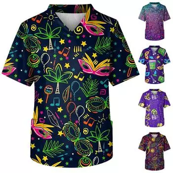 Мужская карнавальная одежда с коротким рукавом и v-образным вырезом, маскарадная одежда для вечеринки, топ с нагрудным карманом и карманом для ухода L чёрный