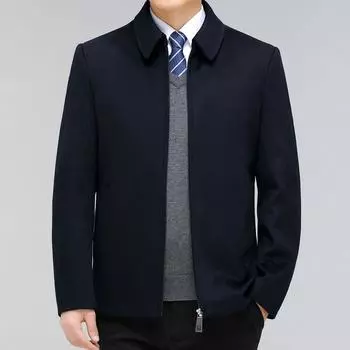 Мужская кашемировая куртка на осень и зиму для пап среднего возраста, шерстяная куртка с подкладкой, утолщенное короткое шерстяное пальто 175