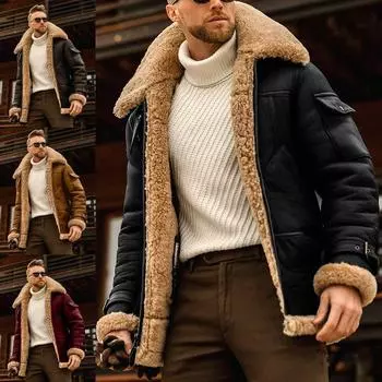 Мужская кашемировая стеганая кожаная куртка, винтажная мужская уличная одежда, утепленное пальто, мотоциклетные куртки, зимнее пальто больших размеров M чёрный