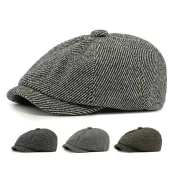Мужская кепка для людей среднего и пожилого возраста, восьмиугольная кепка, осень-зима, британская винтажная кепка газетчика чёрный