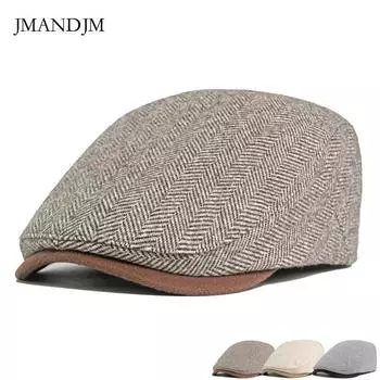 Мужская кепка газетчика в британском стиле из твида, регулируемый берет, теплая кепка на осень и зиму, повседневная кепка Tide Adjustable хаки