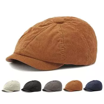 Мужская кепка газетчика, женская восьмиугольная кепка на весну и осень, вельветовый берет, кепка чёрный