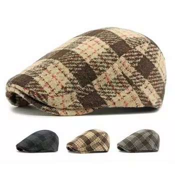 Мужская кепка с козырьком, клетчатая женская берет, осенне-зимняя шерстяная кепка, ретро-прогрессивная кепка, кепка художника серый