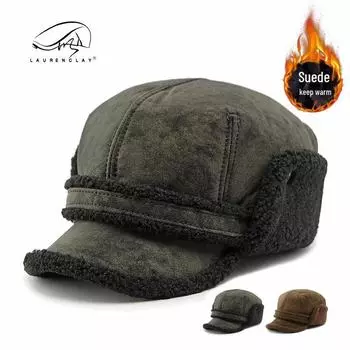 Мужская кепка-утконос для осени и зимы: Теплая, ветрозащитная, хлопковая плоская кепка для людей среднего и пожилого возраста XL (58-60cm) чёрный