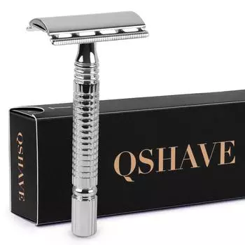 Мужская классическая безопасная бритва для бритья Qshave с короткой ручкой и двойным лезвием, 1 бритва и 5 лезвий