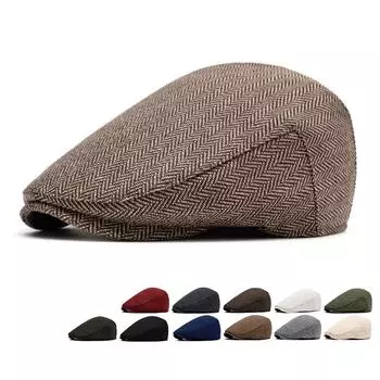 Мужская классическая британская кепка газетчика, берет из искусственной шерсти, ретро-кепка белый/серый