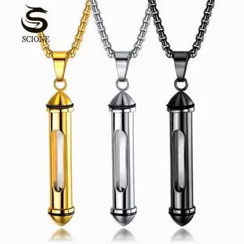 Мужская классическая цилиндрическая открывающаяся подвеска в виде флакона для духов из титановой стали золотой