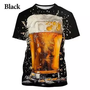 Мужская классическая футболка с принтом пива на 3D-принтере, малиновые летние футболки Harajuku с круглым вырезом и короткими рукавами S