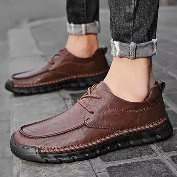 Мужская классическая кожаная прогулочная обувь на шнуровке, уличная обувь 39 коричневый
