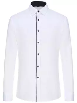 Мужские классические рубашки с контрастной строчкой спереди, полуофициальные рубашки с длинным рукавом, классического кроя, для офиса и бизнеса 39 белый