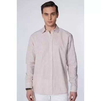 Мужская классическая рубашка стандартного кроя с длинным рукавом из 100% хлопка и льна с текстурой, сложенная полосатая рубашка с рукавами