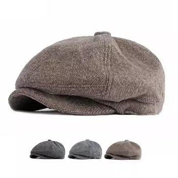 Мужская классическая восьмиугольная кепка с узором «елочка», осень-зима, британский берет, мужская кепка газетчика, плоские кепки, шляпы художников в стиле Гэтсби, Gorro Hombre кофейный