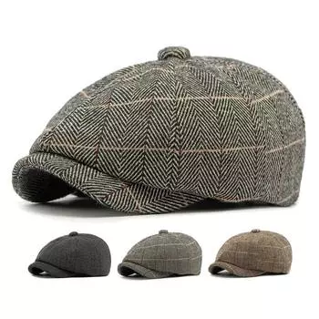 Мужская классическая восьмиугольная шляпа осень-зима в клетку, британский ретро-берет, женская кепка газетчика, шляпа маляра чёрный