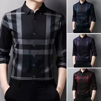 Мужская клетчатая деловая рубашка, удобная стильная тонкая стильная верхняя одежда для путешествий, мужские рубашки на весну и осень M темно-синий
