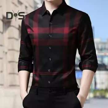 Мужская клетчатая деловая рубашка, удобная стильная тонкая стильная верхняя одежда для путешествий, мужские рубашки на весну и осень L темно-синий