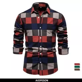 Мужская клетчатая рубашка из 100% хлопка, новинка 2023 года, осенняя модная молодежная рубашка для мужчин, качественная повседневная мужская рубашка с длинными рукавами L 75-85 kg коричневый